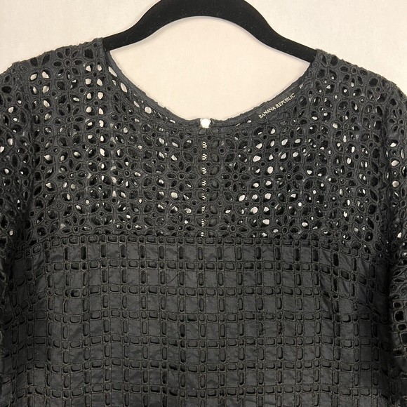 Banana Republic Shift Dress Womens Black 10 Eyelet Meshed Lined Flutter Sleeves - Picture 7 of 13
